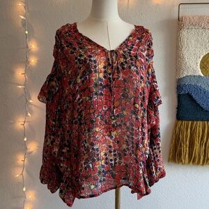 Blank Bl^nk London Anthropologie Blouse Peasant Colorful Boho Top Size M